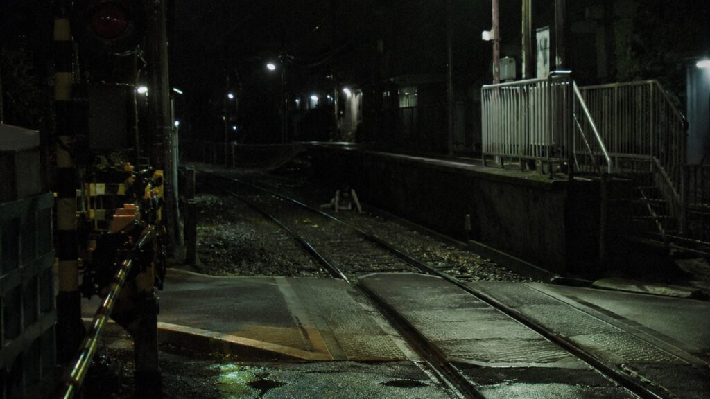 Ravenwood reconstruction of a nighttime Japanese railway platform associated with the Teke Teke urban legend.