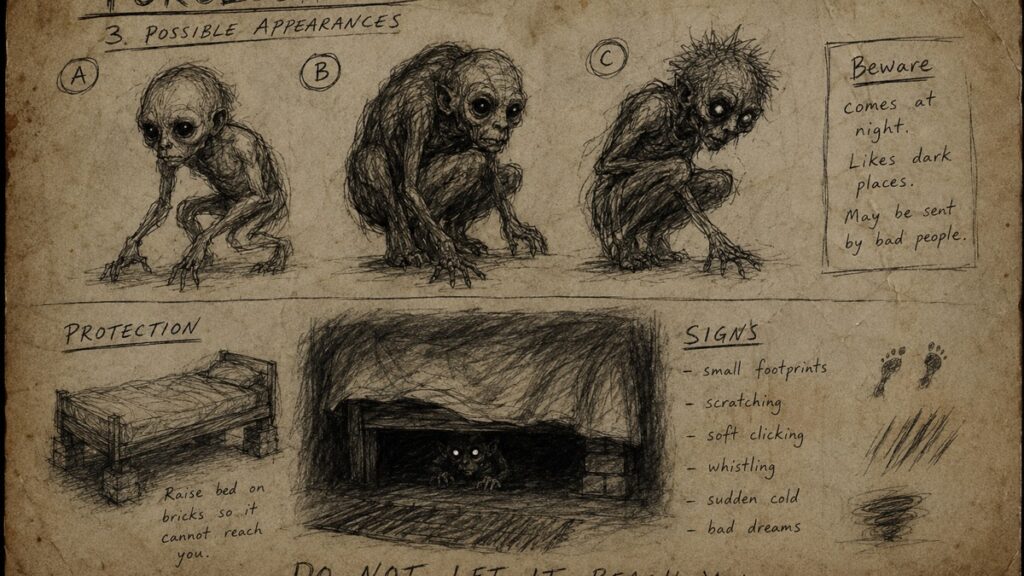 Ravenwood reconstruction sketch showing interpretations of the Tokoloshe from southern African folklore.