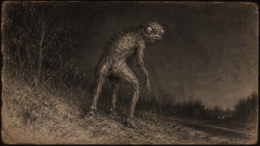 Ravenwood reconstruction of the strange three-legged creature reported near Enfield, Illinois in 1973.