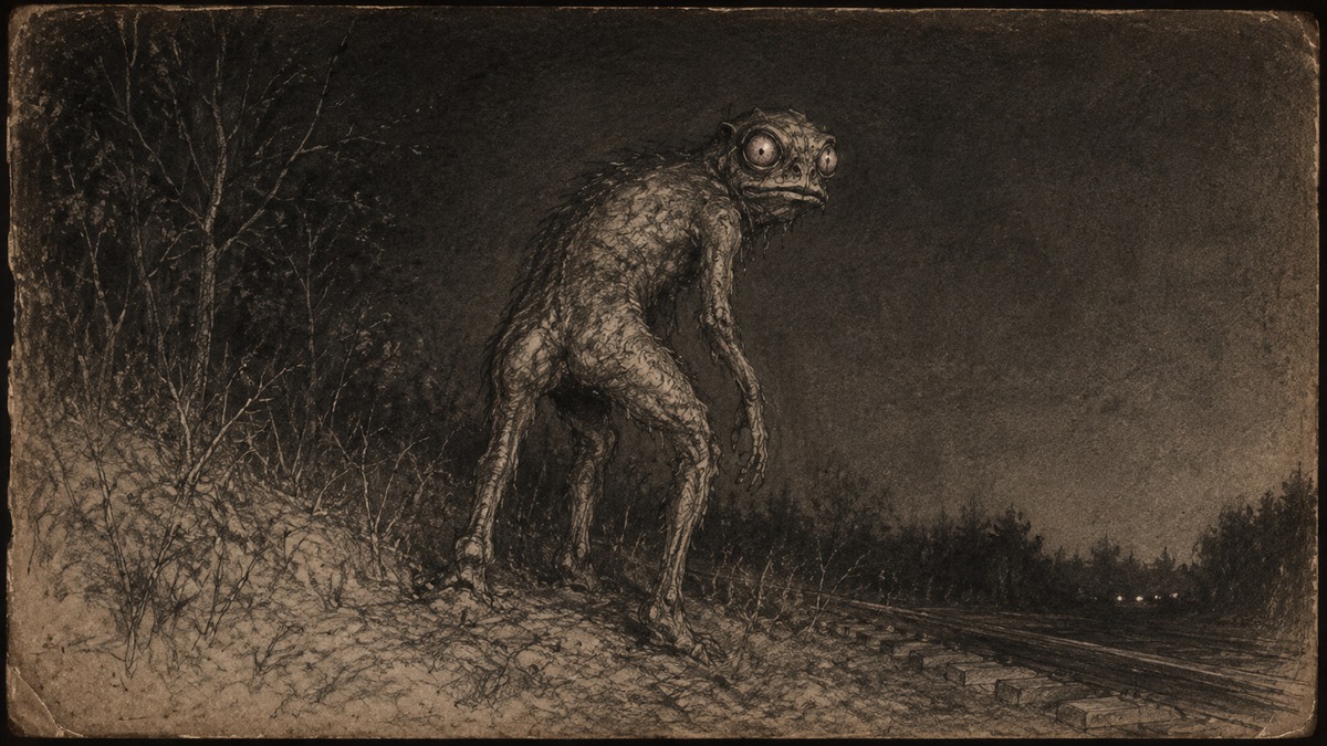Ravenwood reconstruction of the strange three-legged creature reported near Enfield, Illinois in 1973.